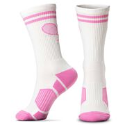 Tennis Woven Mid-Calf Socks - Crossed Racquets - Pink