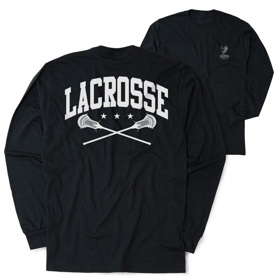 Guys Lacrosse Tshirt Long Sleeve - Crossed Sticks (Back Design)
