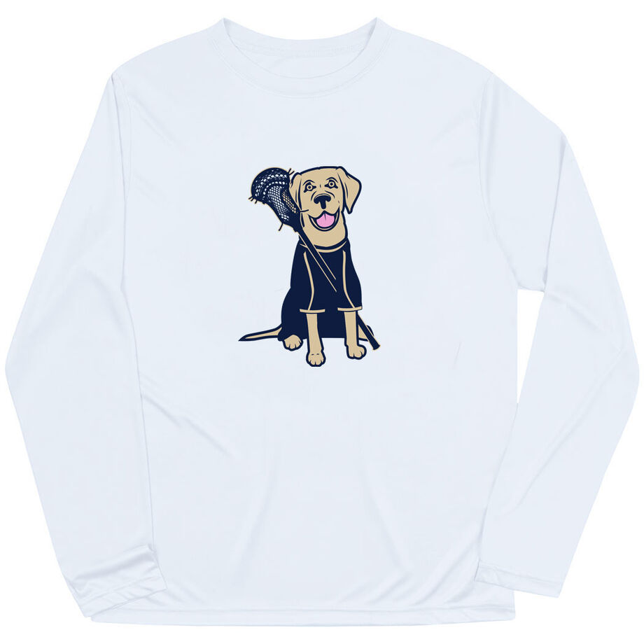 Guys Lacrosse Long Sleeve Performance Tee - Riley The Lacrosse Dog - Personalization Image