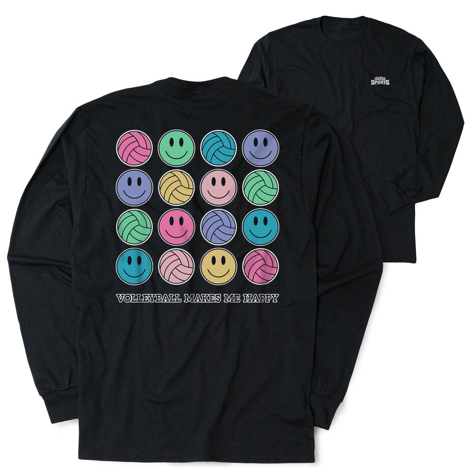 Volleyball Tshirt Long Sleeve - Volleyball Makes Me Happy (Back Design)