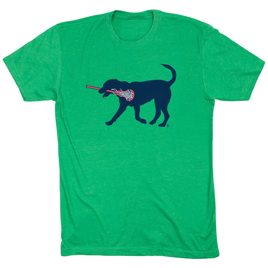 Girls Lacrosse Short Sleeve T-Shirt LuLa the Lax Dog (Blue) - Personalization Image