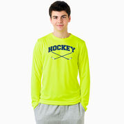 Hockey Long Sleeve Performance Tee - Hockey Crossed Sticks Logo