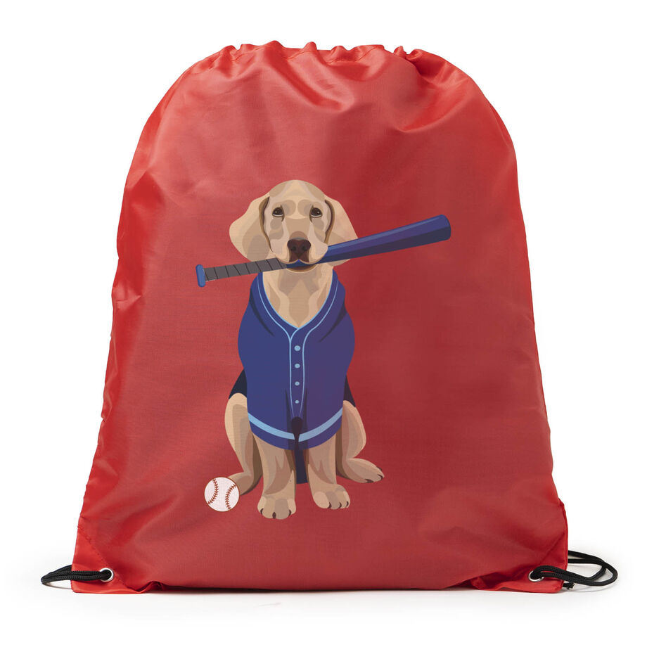 Baseball Drawstring Backpack - Dinger the Baseball Dog