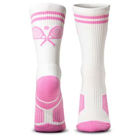 Tennis Woven Mid-Calf Socks - Crossed Racquets - Pink