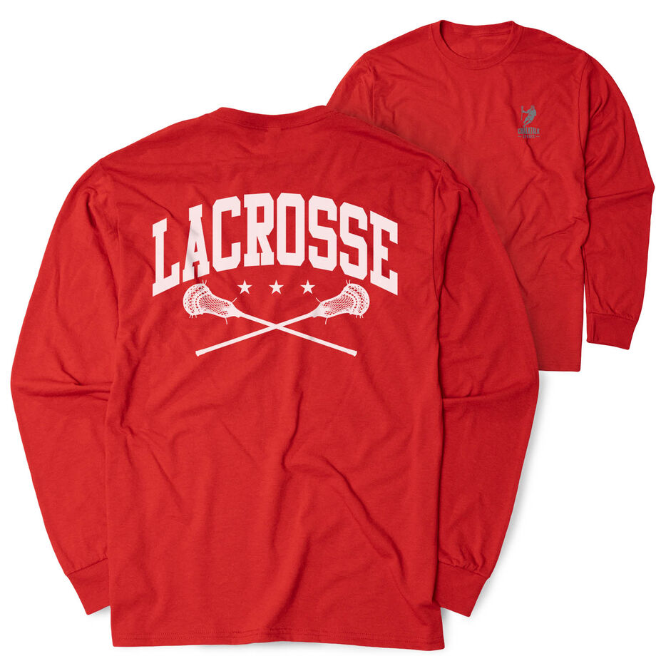Guys Lacrosse Tshirt Long Sleeve - Crossed Sticks (Back Design)