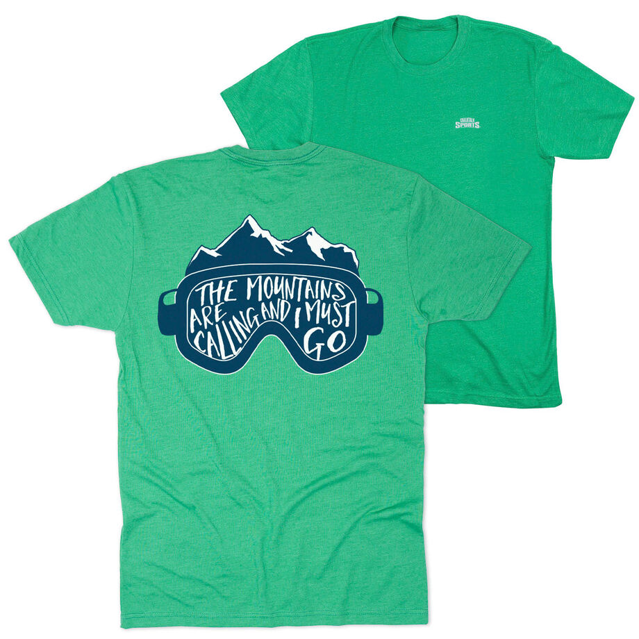 Skiing Short Sleeve T-Shirt - The Mountains Are Calling (Back Design)