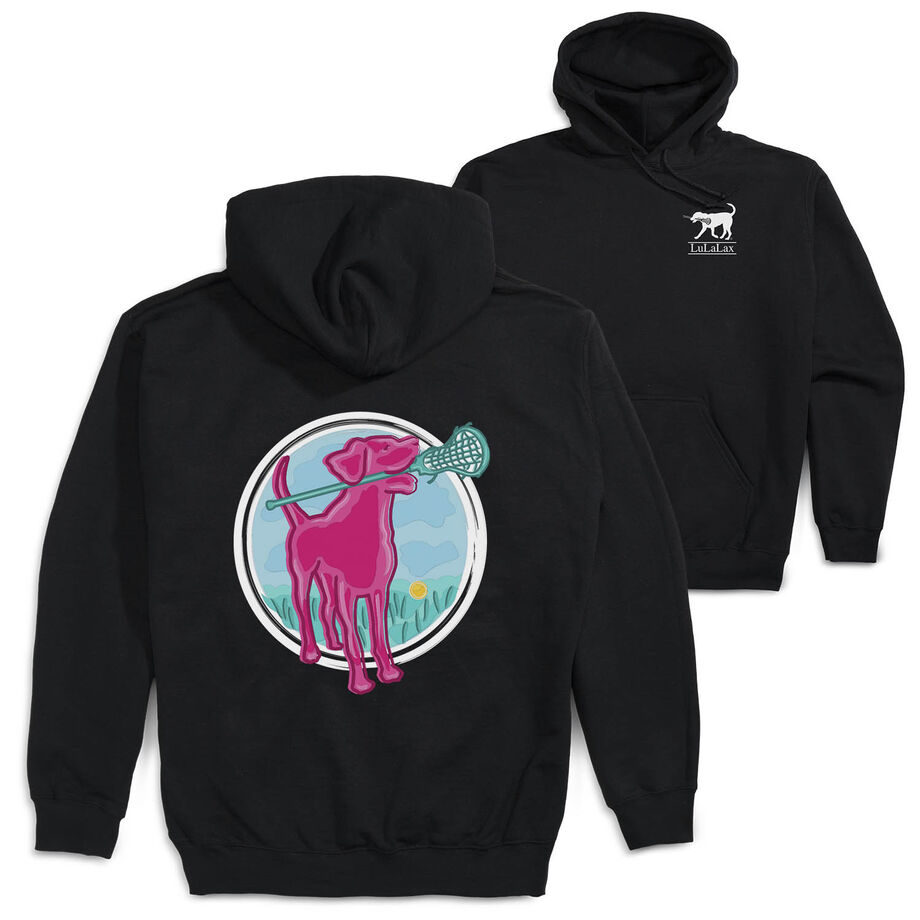 Girls Lacrosse Hooded Sweatshirt - Lacrosse Dog with Girl Stick (Back Design)