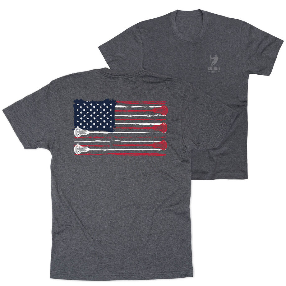 Guys Lacrosse Short Sleeve T-Shirt - American Flag (Back Design)