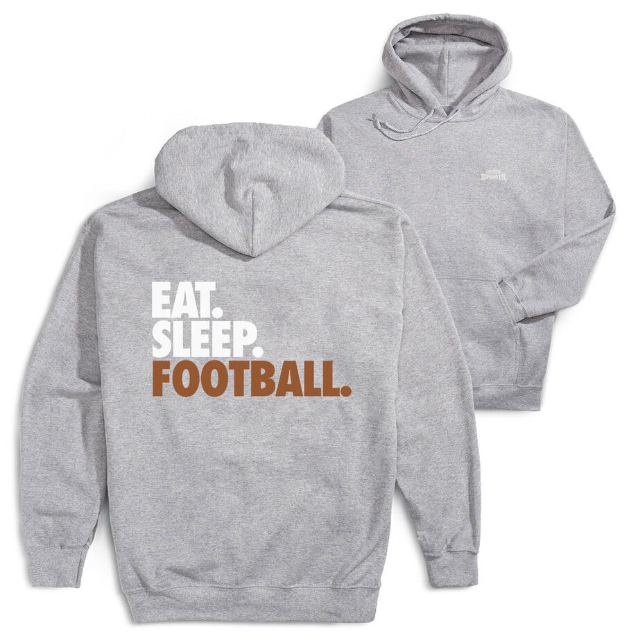 Football Hooded Sweatshirt - Eat. Sleep. Football. (Back Design) [Youth Large/Gray] - SS