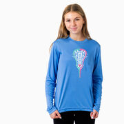 Girls Lacrosse Long Sleeve Performance Tee - Lacrosse Stick Heart