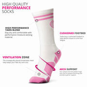 Tennis Woven Mid-Calf Socks - Crossed Racquets - Pink