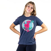 Girls Lacrosse Short Sleeve T-Shirt - Lacrosse Dog with Girl Stick