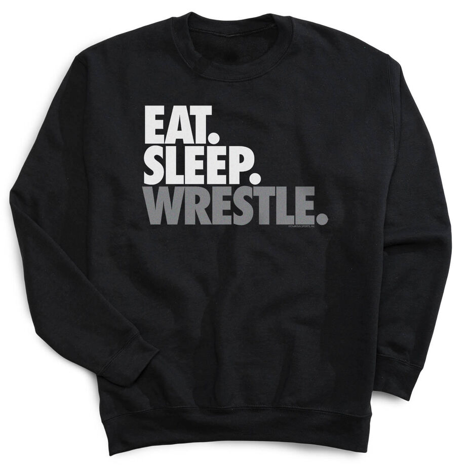 Wrestling Crew Neck Sweatshirt - Eat Sleep Wrestle (Stack) [Adult Medium/Black] - SS