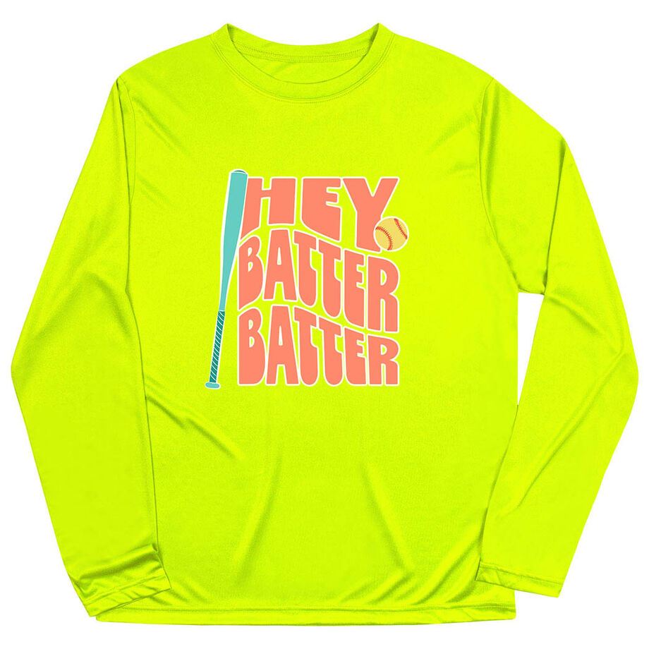 Softball Long Sleeve Performance Tee - Hey Batter Batter