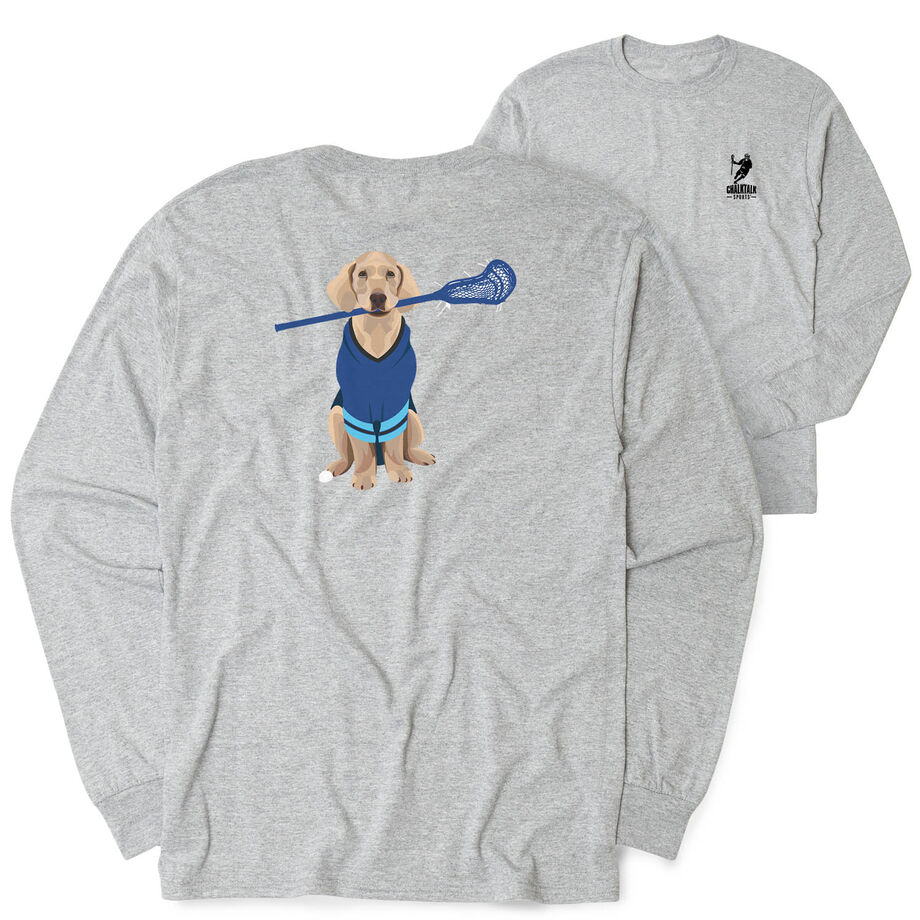 Guys Lacrosse Tshirt Long Sleeve - Laxer the Lacrosse Dog (Back Design)