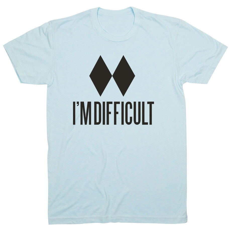 Skiing & Snowboarding Short Sleeve T-Shirt - I'm Difficult [Adult Medium/Light Blue] - SS