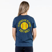 Softball T-Shirt Short Sleeve - I'd Rather Be Playing Softball Distressed (Back Design)