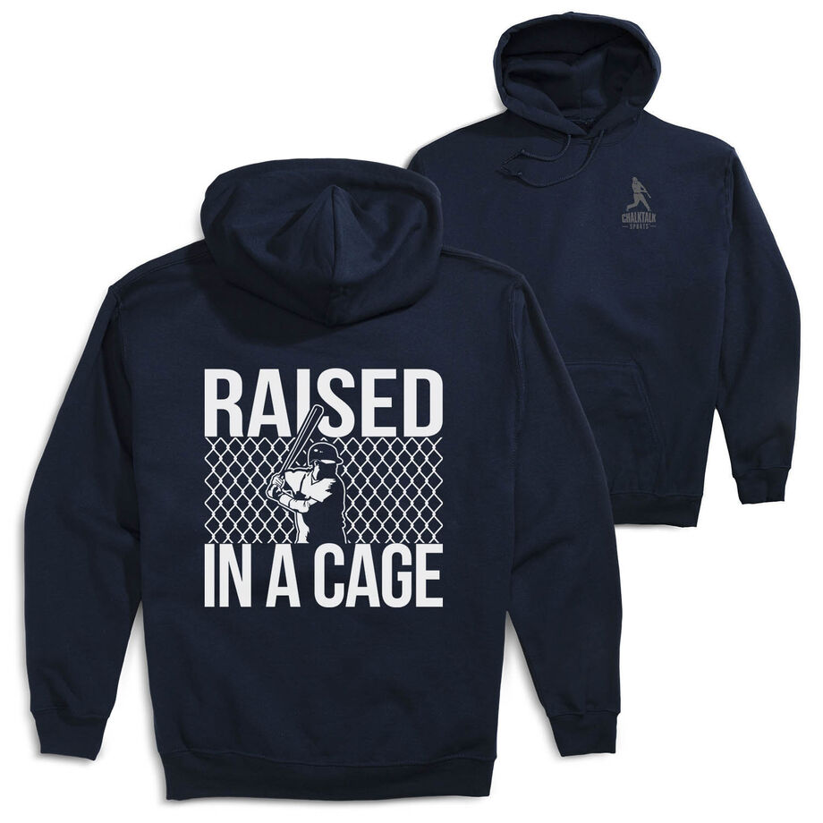 Baseball Hooded Sweatshirt - Raised In a Cage (Back Design) [Youth Medium/Navy] - SS