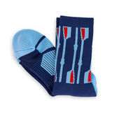 Crew Woven Mid-Calf Socks - Vertical Oars (Navy/Light Blue/Red)