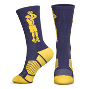 Basketball Woven Mid-Calf Socks - Player Jump shot (Navy/Maize)