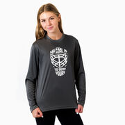 Hockey Long Sleeve Performance Tee - My Goal is to Deny Yours Goalie Mask