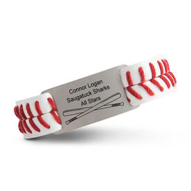 Authentic Baseball Leather Bracelet With Slider - Personalized Crossed Bats
