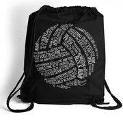 Volleyball Drawstring Backpack Volleyball Words [Black] - SS