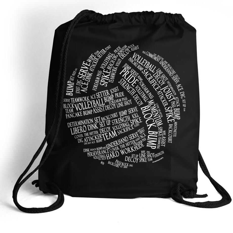 Volleyball Drawstring Backpack Volleyball Words [Black] - SS