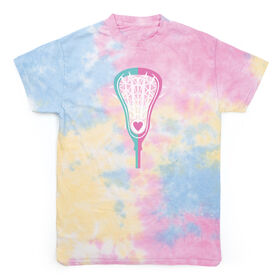 Girls Lacrosse Short Sleeve T-Shirt - Lacrosse Stick Heart Tie Dye