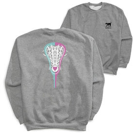 Girls Lacrosse Crewneck Sweatshirt - Lacrosse Stick Heart (Back Design)