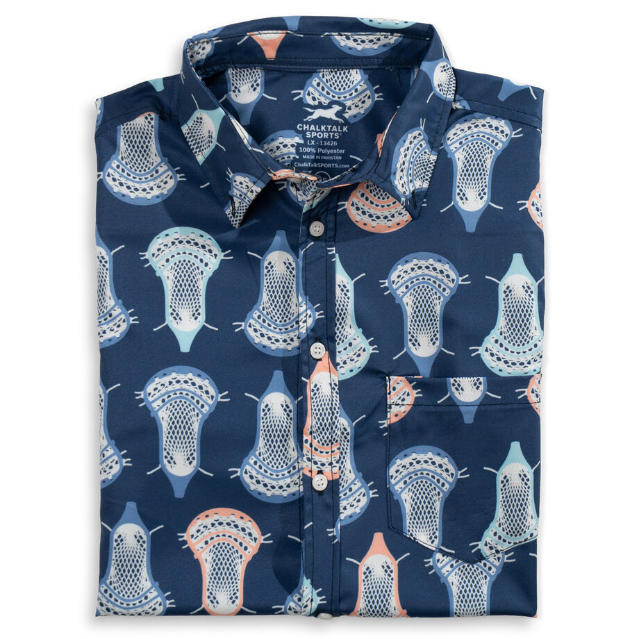 Lacrosse Performance Short Sleeve Button Down Shirt - Lax Head