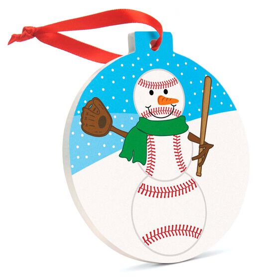 Baseball Round Ceramic Ornament - Baseball Snowman