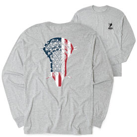 Guys Lacrosse Tshirt Long Sleeve - Patriotic Stick (Back Design)