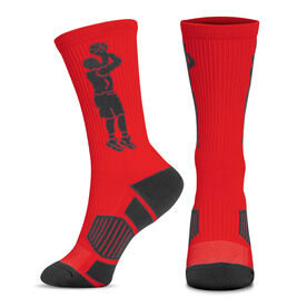 Basketball Woven Mid-Calf Socks - Player Jump Shot (Red/Black)