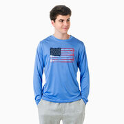 Guys Lacrosse Long Sleeve Performance Tee - American Flag