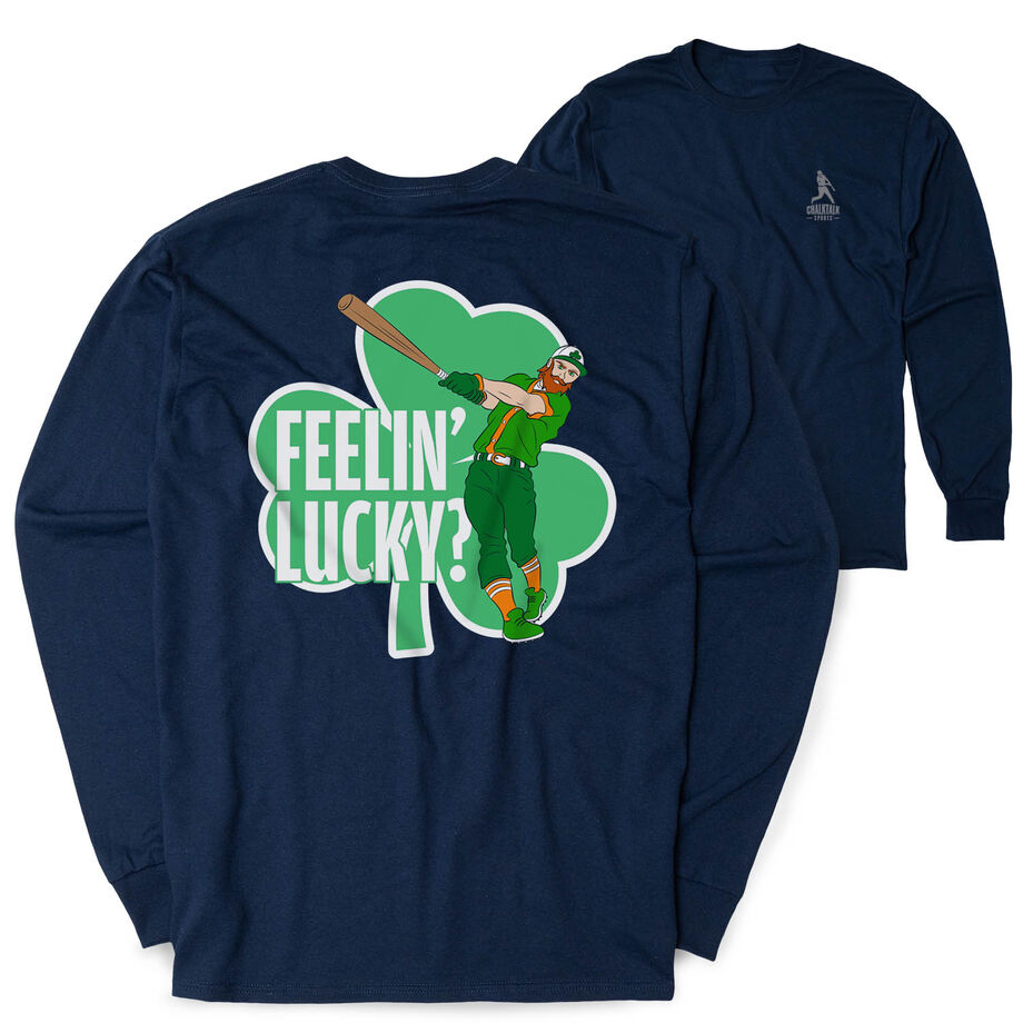 Baseball Tshirt Long Sleeve - Feelin' Lucky Baseball (Back Design)