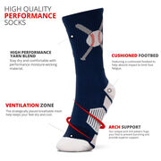 Baseball Woven Mid-Calf Socks - Crossed Bats Blue