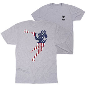 Guys Lacrosse Short Sleeve T-Shirt - American Flag Silhouette (Back Design)