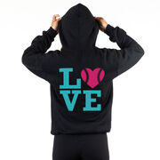 Softball Hooded Sweatshirt - LOVE Softball Pink Teal (Back Design)