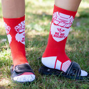 Hockey Woven Mid-Calf Socks - Ho Ho Hockey Santa