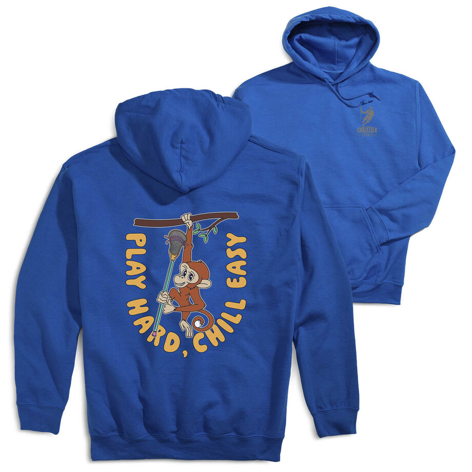 Guys Lacrosse Hooded Sweatshirt - Play Hard, Chill Easy (Back Design)