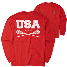Guys Lacrosse Tshirt Long Sleeve - USA(Back Design)