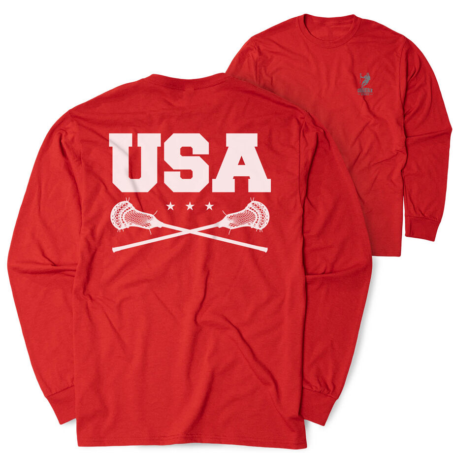 Guys Lacrosse Tshirt Long Sleeve - USA(Back Design)