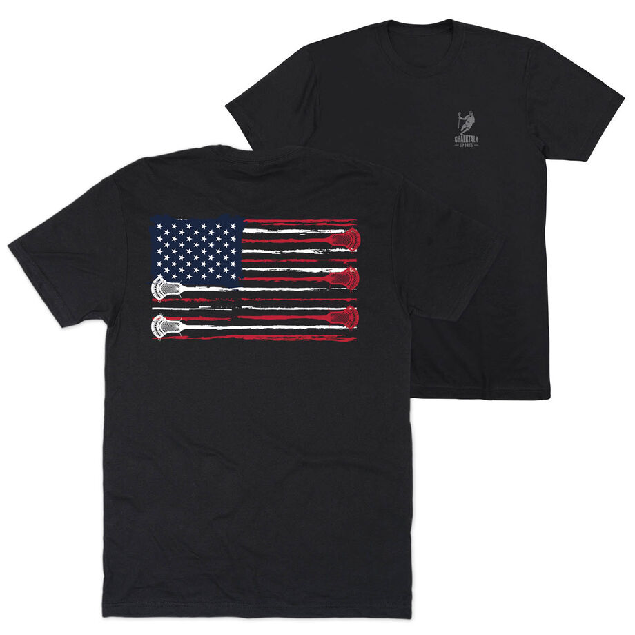 Guys Lacrosse Short Sleeve T-Shirt - American Flag (Back Design)