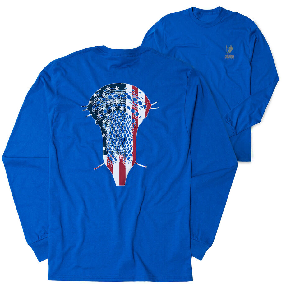 Guys Lacrosse Tshirt Long Sleeve - Patriotic Stick (Back Design)