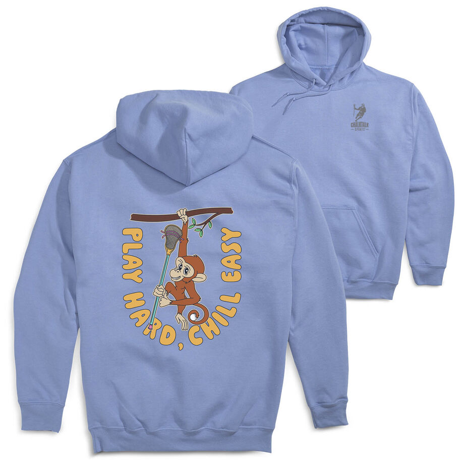 Guys Lacrosse Hooded Sweatshirt - Play Hard, Chill Easy (Back Design)