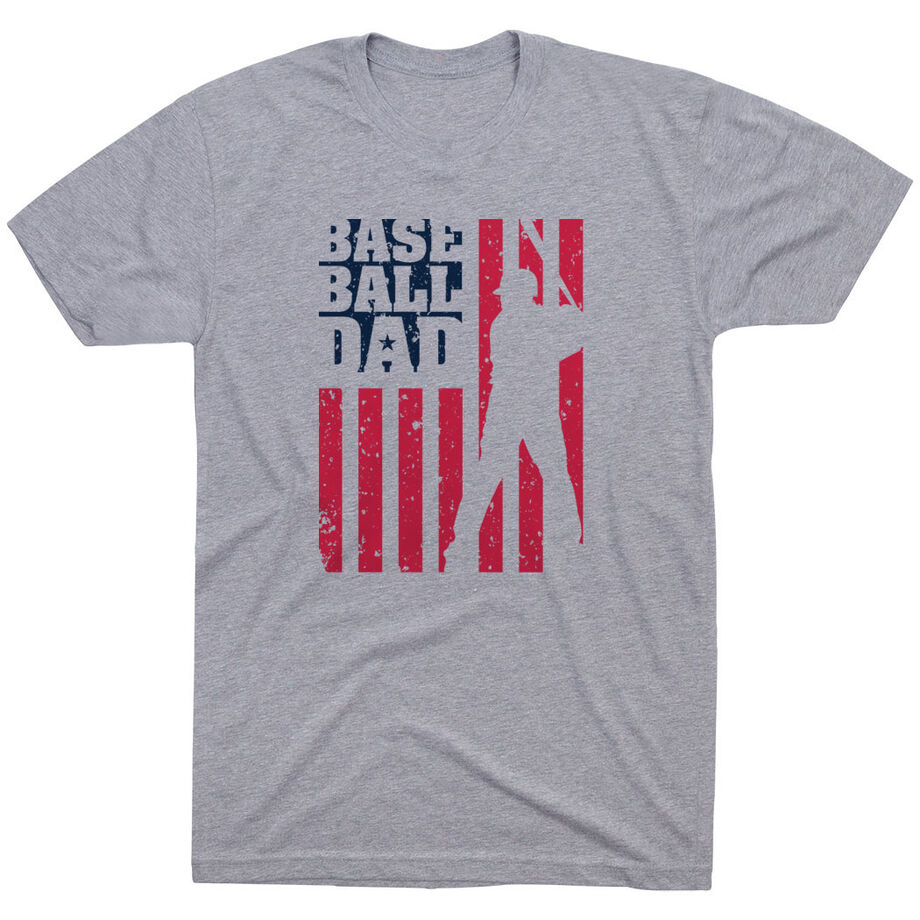 Baseball T-Shirt Short Sleeve - Baseball Dad American Flag