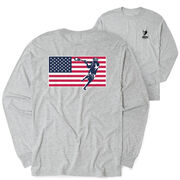 Guys Lacrosse Tshirt Long Sleeve - Patriotic Lacrosse (Back Design)