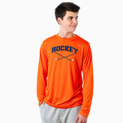 Hockey Long Sleeve Performance Tee - Hockey Crossed Sticks Logo