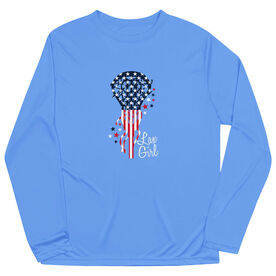 Girls Lacrosse Long Sleeve Performance Tee - Patriotic Lax Girl